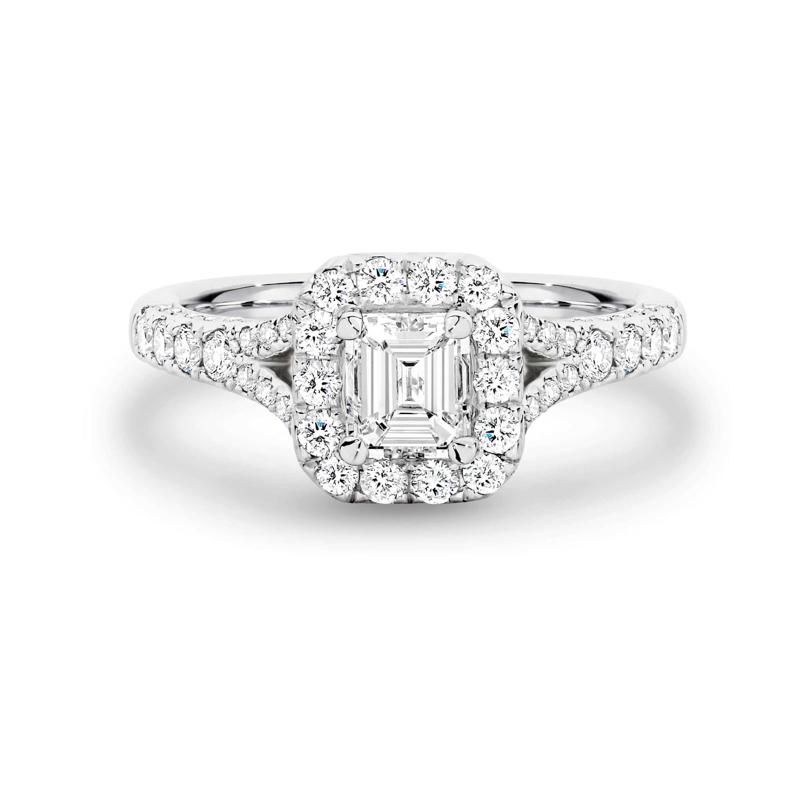 0.30 cts. Solitaire Halo Diamond Split Shank Platinum Engagement Ring